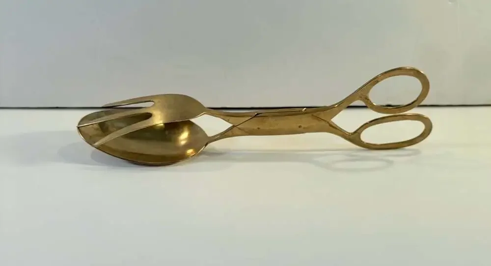 Vintage Scissor-Style Salad Serving Tongs Spoon and Fork Set